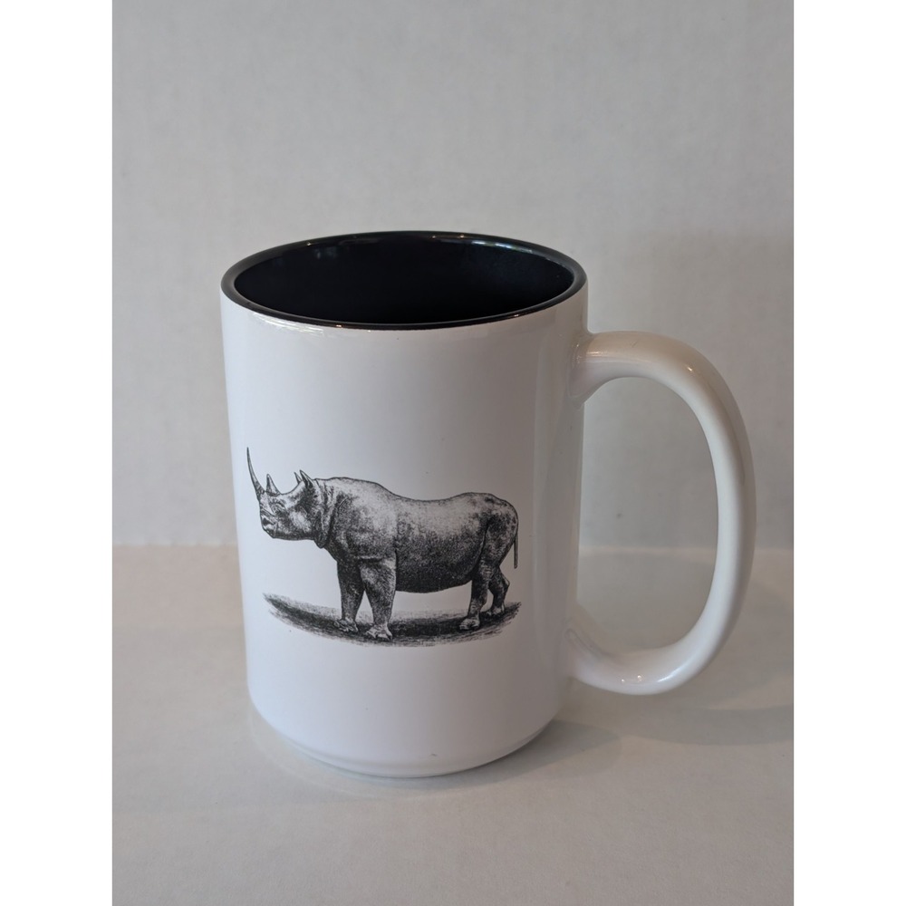 Zazzle Rhino Rhinoceros Mug Black Interior White Ceramic Wildlife Animal